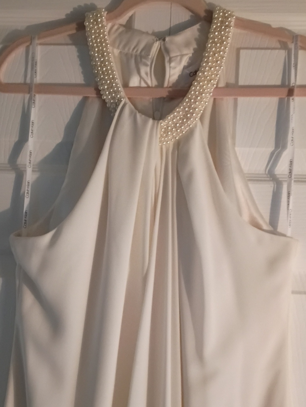 Calvin Klein Pearl-Trim Halter Wedding Dress in Ivory
